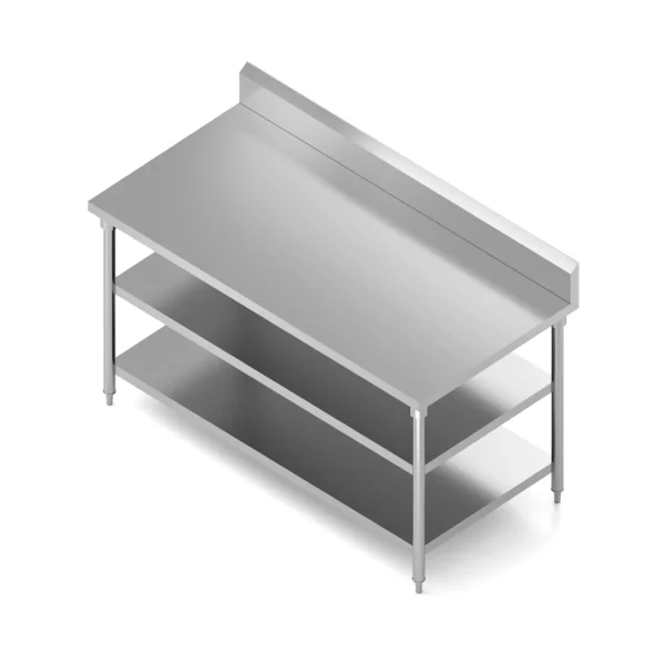 65 WORK TABLE WITH 2 UNDERSHELVES AND BACKSPLASH โต๊ะเตรียมพร้อมชั้นข้างใต้ 2 ชั้น และปีกหลัง