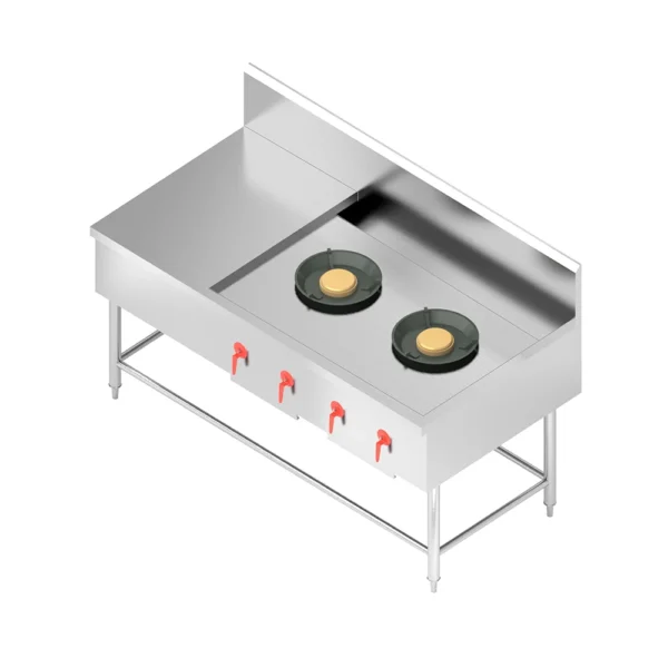 12-2-BURNER HIGH-PRESSURE THAI GAS RANGE WITH SIDE PREP SPACE เตาแก๊สแรงดันสูง 2 หัว มีที่พักด้านข้าง