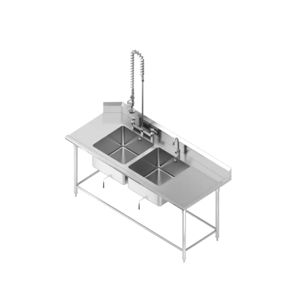 28 DOUBLE SINK TABLE WITH PRE-RINSE FAUCET ซิงค์ 2 หลุมพร้อมก๊อกผสม