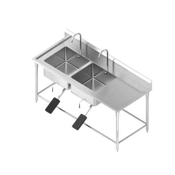 29 DOUBLE SINK TABLE WITH FOOT PEDAL ซิงค์ 2 หลุมแบบเท้าเหยียบและ ที่พักขวามือ